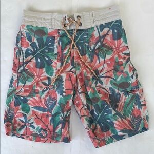 Howler Brothers Boys Red and Green Swim Trunks Tropical Design Medium